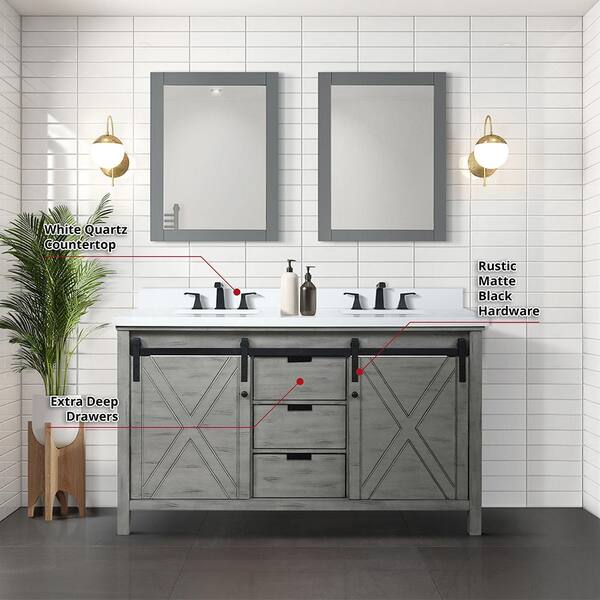 Lexora Marsyas 60-in Ash Grey Bathroom Vanity Cabinet (Mirror Included)