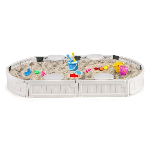 Costway 3.45 ft. W x 6 ft. L Wood Sandbox with Built-in Corner