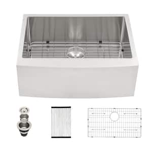 27 in. Farmhouse/Apron Front Single Bowl 16-Gauge Stainless Steel Kitchen Sink with Strainer