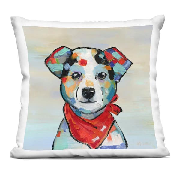 Stupell Industries Dog Portrait with Red Bandana Red Print Polyester 18 in. x 18 in. Throw Pillow