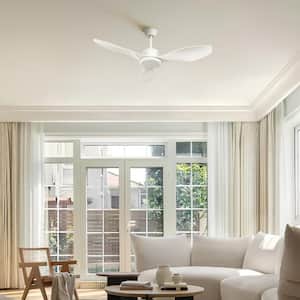 48 in. Smart Indoor Modern Windmill White Low Profile Flush Mount Ceiling Fan without Light with Remote Control