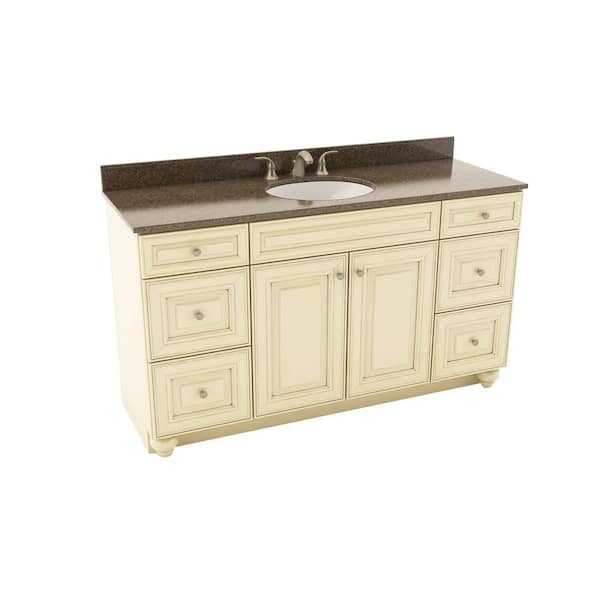 American Woodmark Savannah 61 in. Vanity in Hazelnut with Silestone Quartz Vanity Top in Kimbler and Oval White Sink