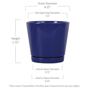 8.1 in. Piedmont Medium Blue Ceramic Planter (8.1 in. D x 7.6 in. H) with Drainage Hole and Attached Saucer