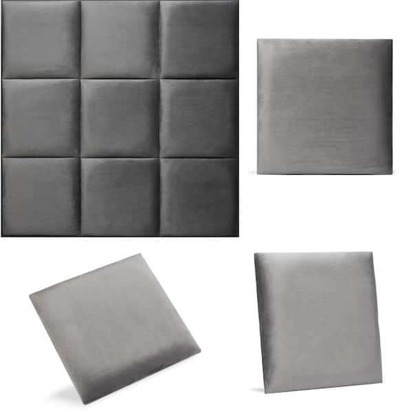 WALL!SUPPLY 1.38 in. x 12 in. x 12 in. Luxury Velvet 2-Piece Decorative Wall Panel in Grey (2-Pack)