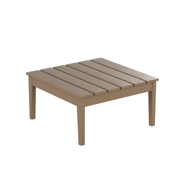 WESTIN OUTDOOR Shoreside Weathered Wood Modern 17 in. Tall Square HDPE Plastic Outdoor Patio Conversation Coffee Table