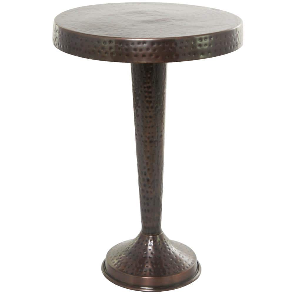 Litton Lane 19 in. Bronze Large Round Aluminum End Table with Hammered