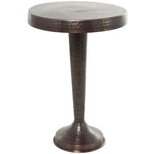 19 in. Bronze Large Round Aluminum End Table with Hammered Design