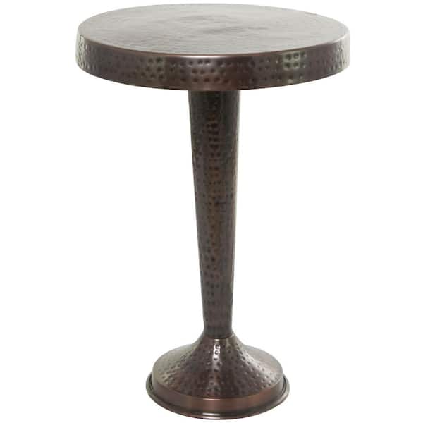 Litton Lane 19 in. Bronze Large Round Aluminum End Table with Hammered Design