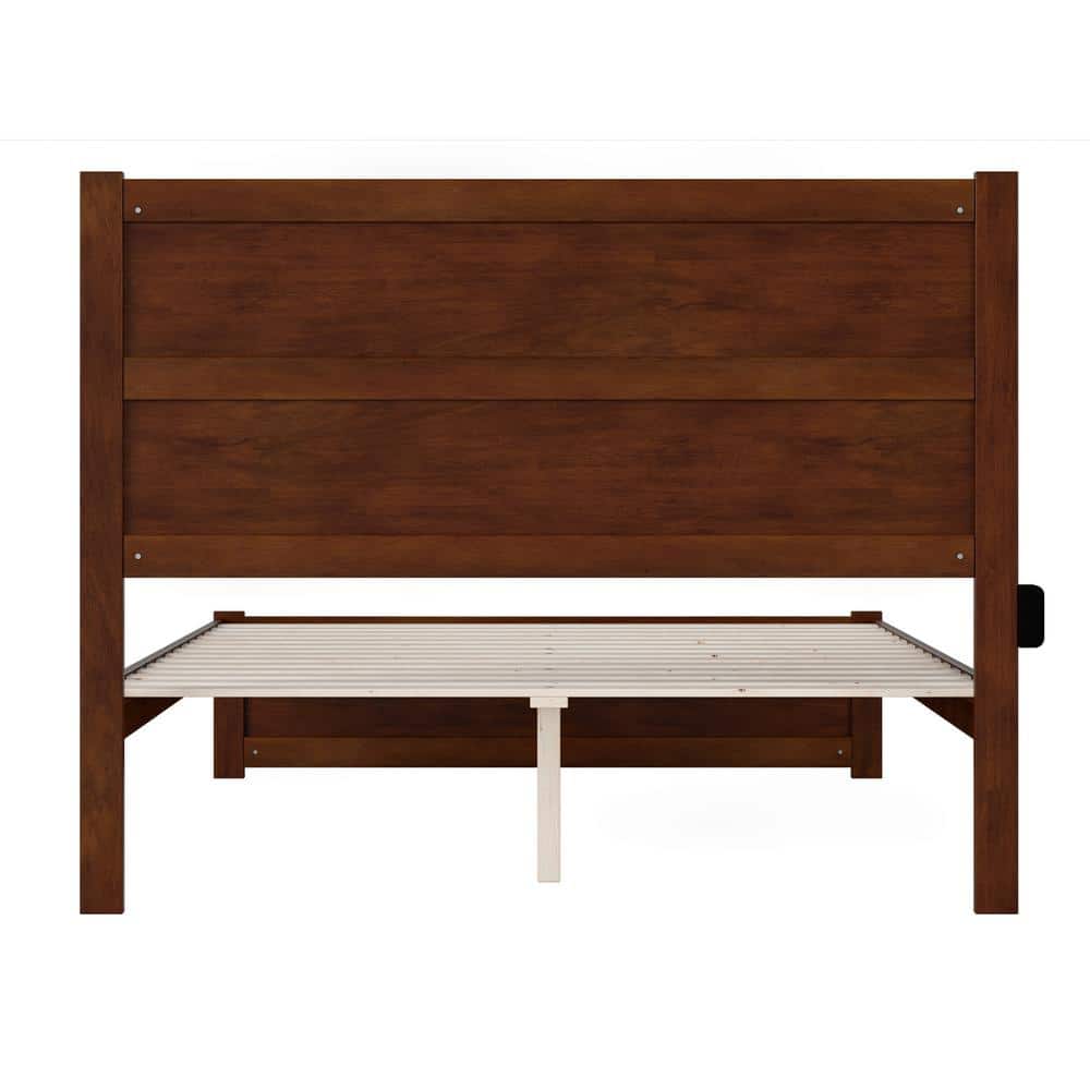 Walnut Queen Wood Platform Bed with USB Charger