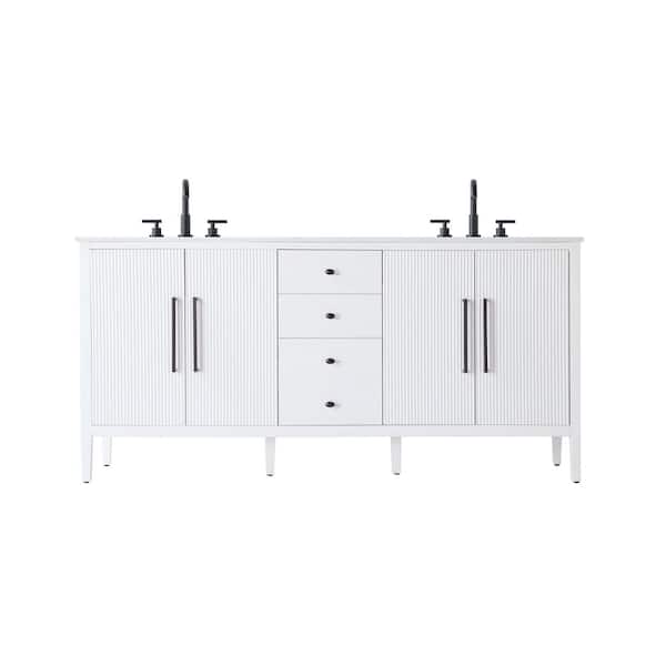 72 in. Double Sink White Bath Vanity with White Engineered Marble Top