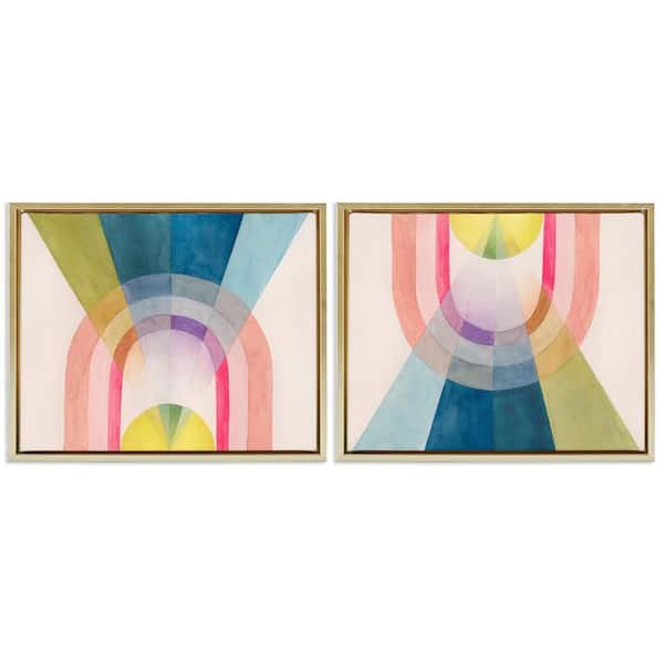 Stupell Industries Retro Pastel Structured Shapes by Grace Popp 2-Pieces Gold Floater Frame Abstract Graphic Art Print 17 in. x 21 in.