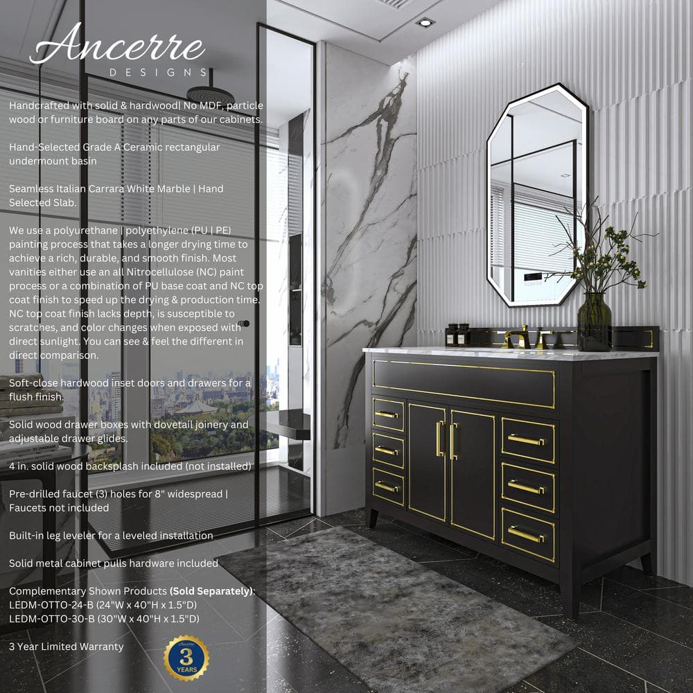 Aspen 48'' Black Onyx Bathroom Vanity with Marble Top