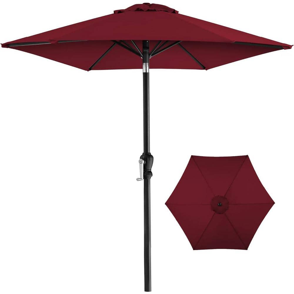 10 ft. Steel Pole Market Push Button Tilt Patio Umbrella in Burgundy