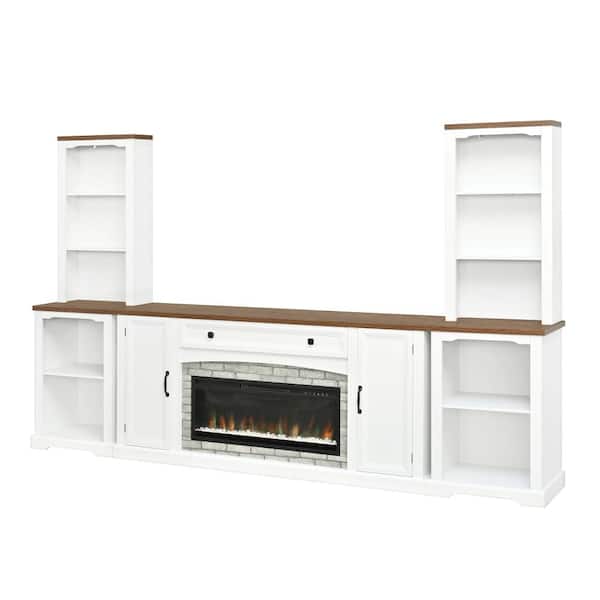 White TV Stand Entertainment Center with Electric Fireplace, Fits TVs up to 70 in., with Adjustable Shelves, Drawer &