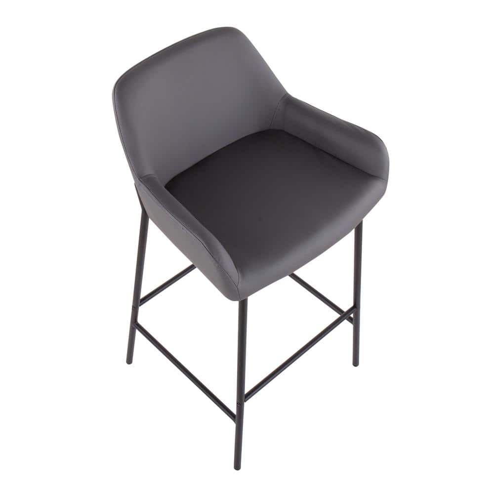 Daniella 38" Black Metal and Grey Faux Leather Bar Stools - Set of 2