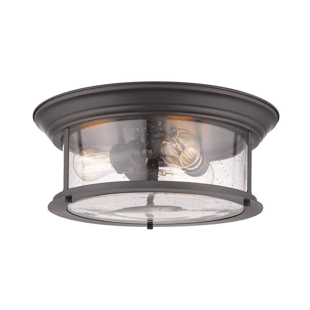 Bronze and Glass 3-Light Flush Mount Ceiling Fixture