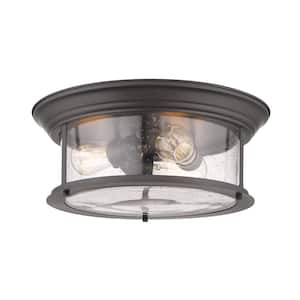 15.5 in. 1-Light Bronze Flush Mount with Clear Seedy Shade