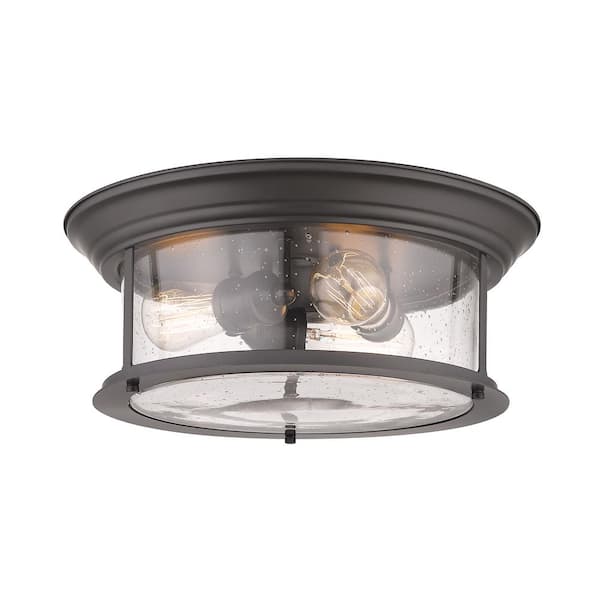 Unbranded 15.5 in. 1-Light Bronze Flush Mount with Clear Seedy Shade