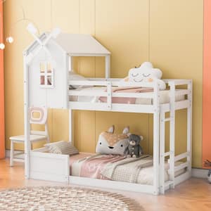 Harper & Bright Designs White Twin Over Twin Wood House Bunk Bed With ...