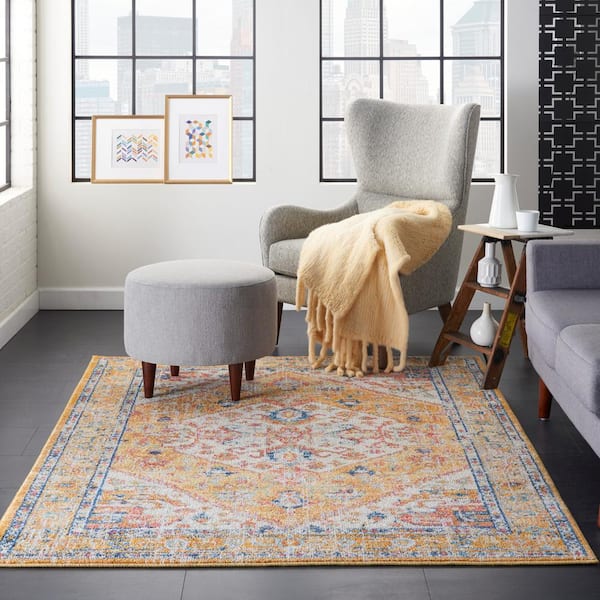 Passion Ivory/Yellow 5 ft. x 7 ft. Persian Farmhouse Area Rug