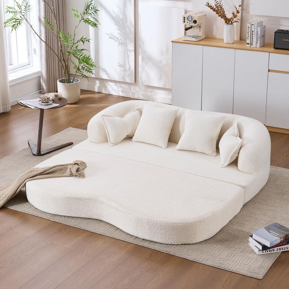 70 in. Flared Arm Chenille 2-in-1 Foldable Curved Sofa Bed in White price history on PriceWatchPro