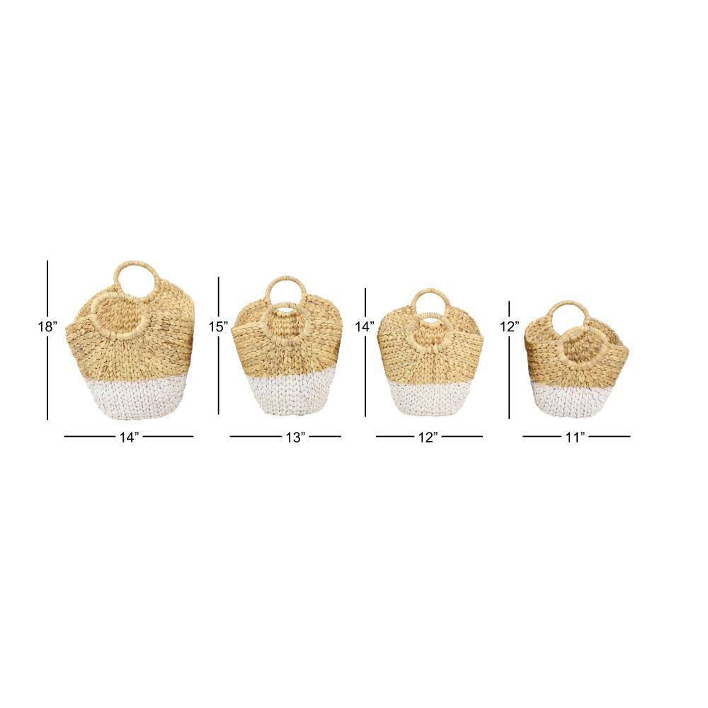 Brown and White Seagrass Oval Storage Basket Set