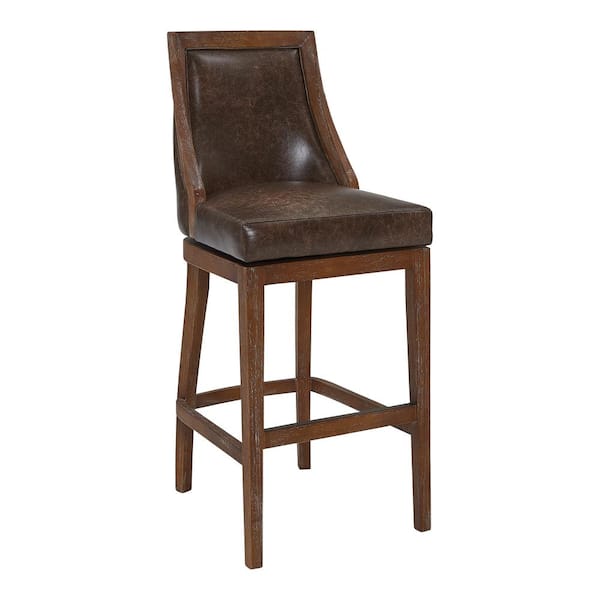 Armen Living Presley 26" Counter Height Wood Swivel Bar Stool in Distressed Finish with Brown Stone Faux Leather