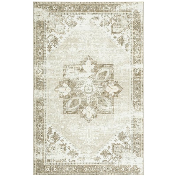 SAFAVIEH Tuscon Sage/Ivory 4 ft. x 6 ft. Machine Washable Border Distressed Area Rug