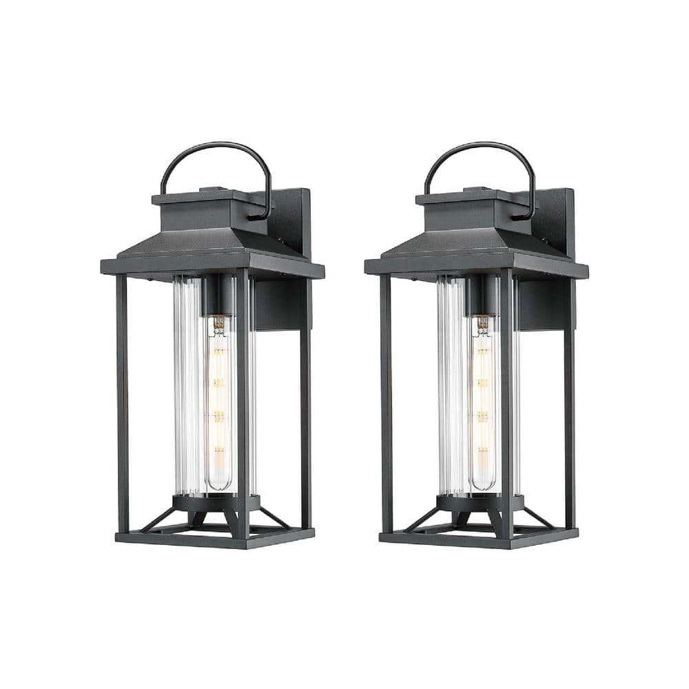 17.1 in. 1-Light Waterproof Black Outdoor Hardwired Wall Lantern Sconce wit