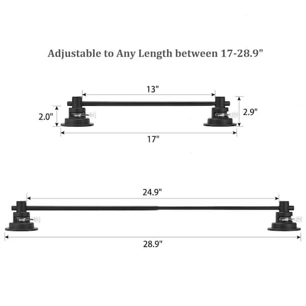 17-29 in. Extendable Suction Cup Wall Mounted Towel Bar in Black, Stainless Steel Bar for Smooth Surface, 15 lb. Load