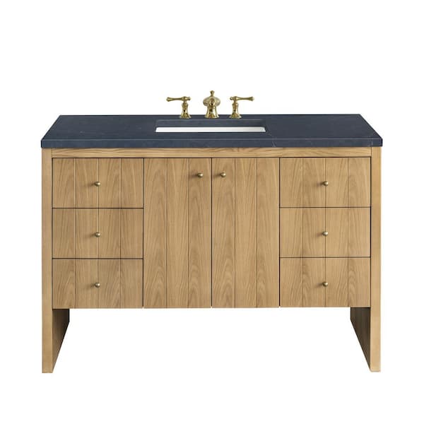 James Martin Vanities Hudson 48.0 in. W x 23.5 in. D x 34.2 in. H Bathroom Vanity in Light Oak with Charcoal Soapstone Quartz Top
