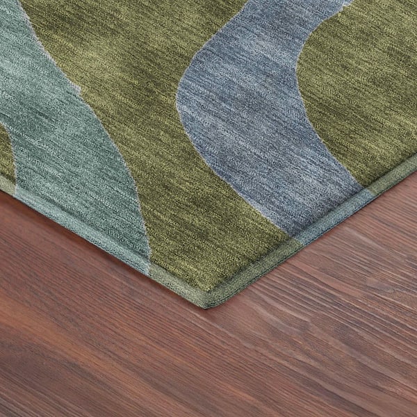 Mayfield Premium Machine Washable Abstract AMF2394 Olive 3 ft. x 4 ft. Area Rug