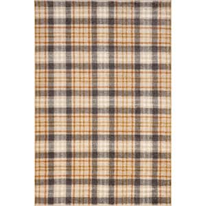 Kalila Retro Plaid Orange and Ivory 5 ft. 3 in. x 7 ft. 7 in. Area Rug