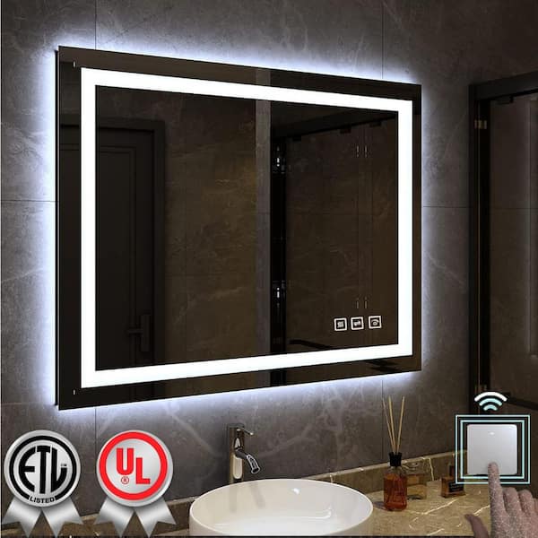 waterpar Super Bright 40 in. W x 32 in. H Rectangular Frameless Anti-Fog LED Wall Bathroom Vanity Mirror with Front Light