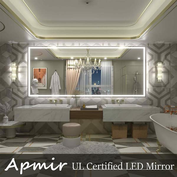 88 in. W x 38 in. H Rectangular Frameless Front & Back LED Lighted Anti-Fog Tempered Glass Wall Bathroom Vanity Mirror