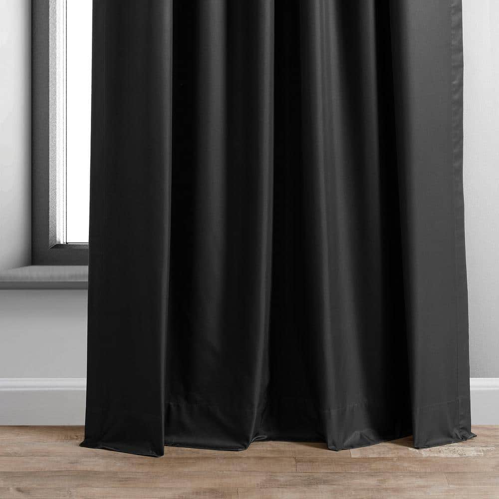 Deep Black Velvet Polyester Blackout Drape Panel