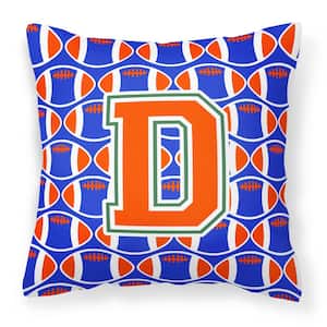 14 in. x 14 in. Multi-Color Lumbar Outdoor Throw Pillow Letter D Football Green, Blue and Orange