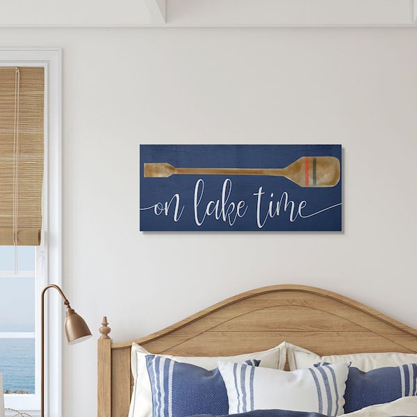 Stupell Industries On Lake Time Phrase Boat Oar Over Blue Canvas Wall Art Design by Daphne Polselli