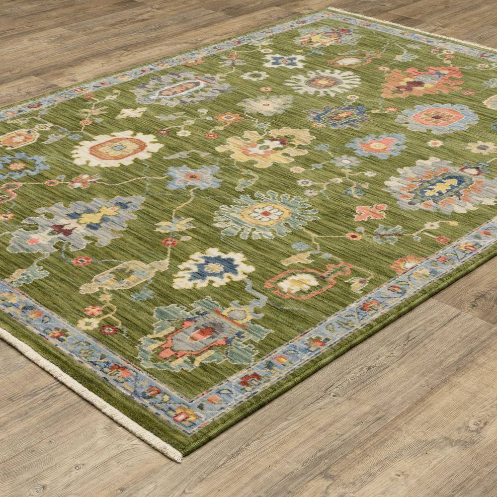 Green and Blue Wool Synthetic Oriental Runner Rug, 2' x 6'