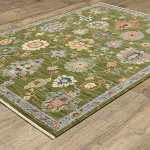 Lavista Green/Multi-Colored 2 ft. x 12 ft. Oriental Floral Persian Wool/Nylon Blend Indoor Runner Area Rug