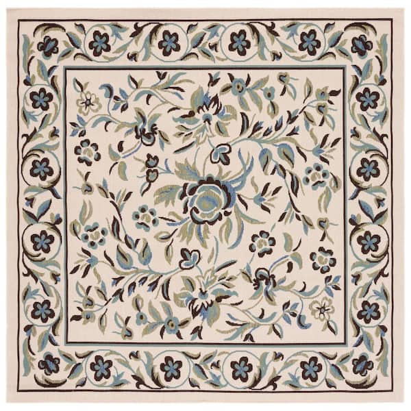 SAFAVIEH Veranda Cream/Green 7 ft. x 7 ft. Ornate Floral Border Indoor ...