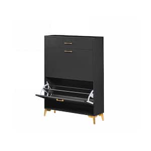 31.5 in. W x 9.4 in. D x 42.9 in. H Black Wood Linen Cabinet Shoe Cabinet with 2-Flip-Up Drawers