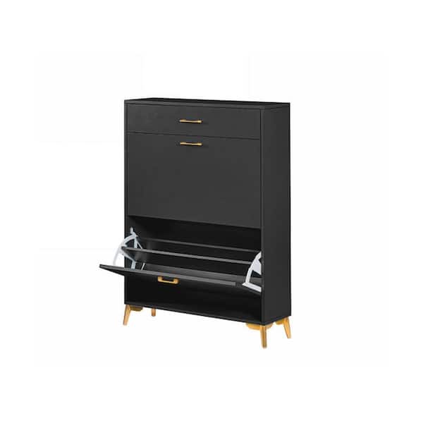 Unbranded 31.5 in. W x 9.4 in. D x 42.9 in. H Black Wood Linen Cabinet Shoe Cabinet with 2-Flip-Up Drawers