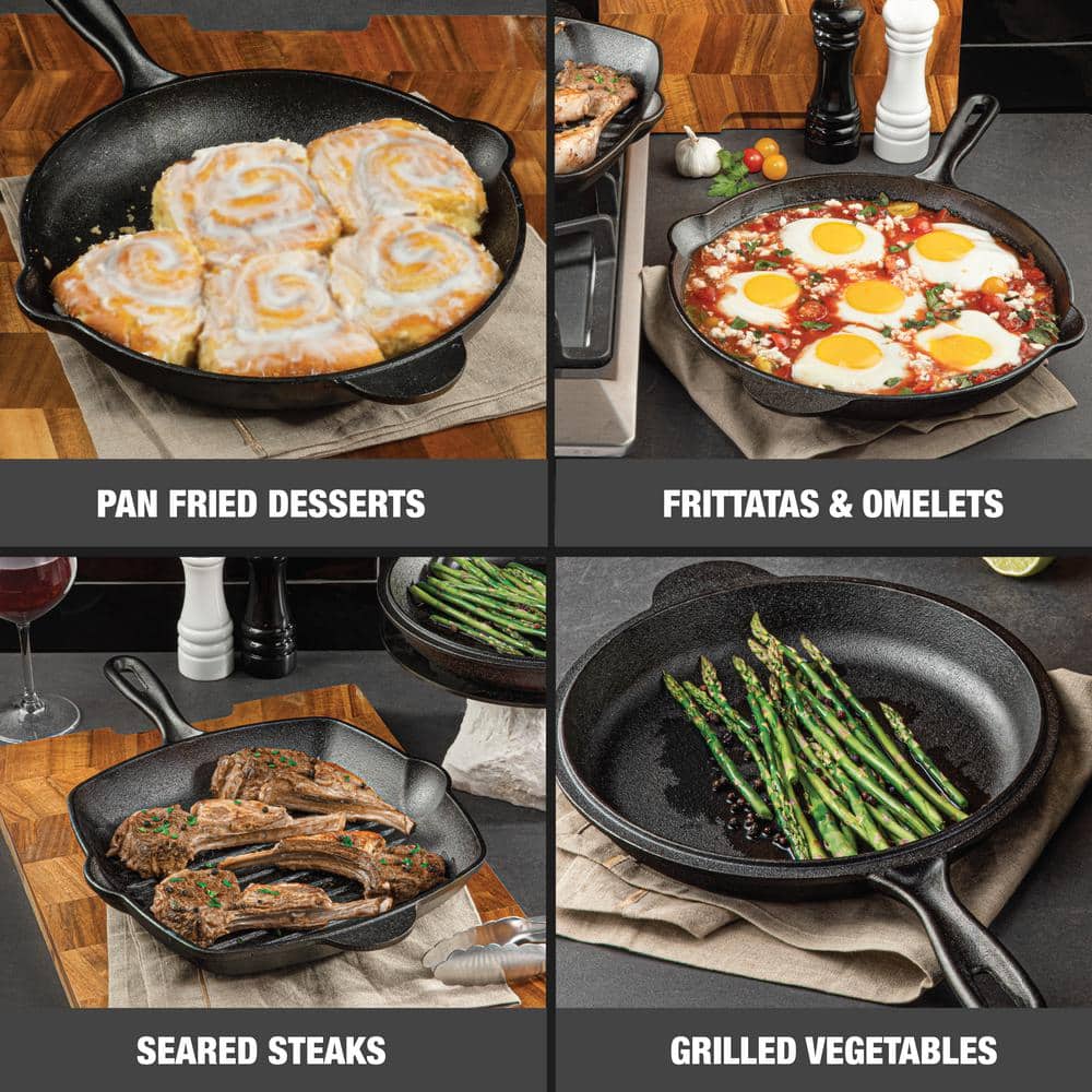 GraniteStone 10.25 inch Pre-Seasoned Cast Iron Square Grill Pan