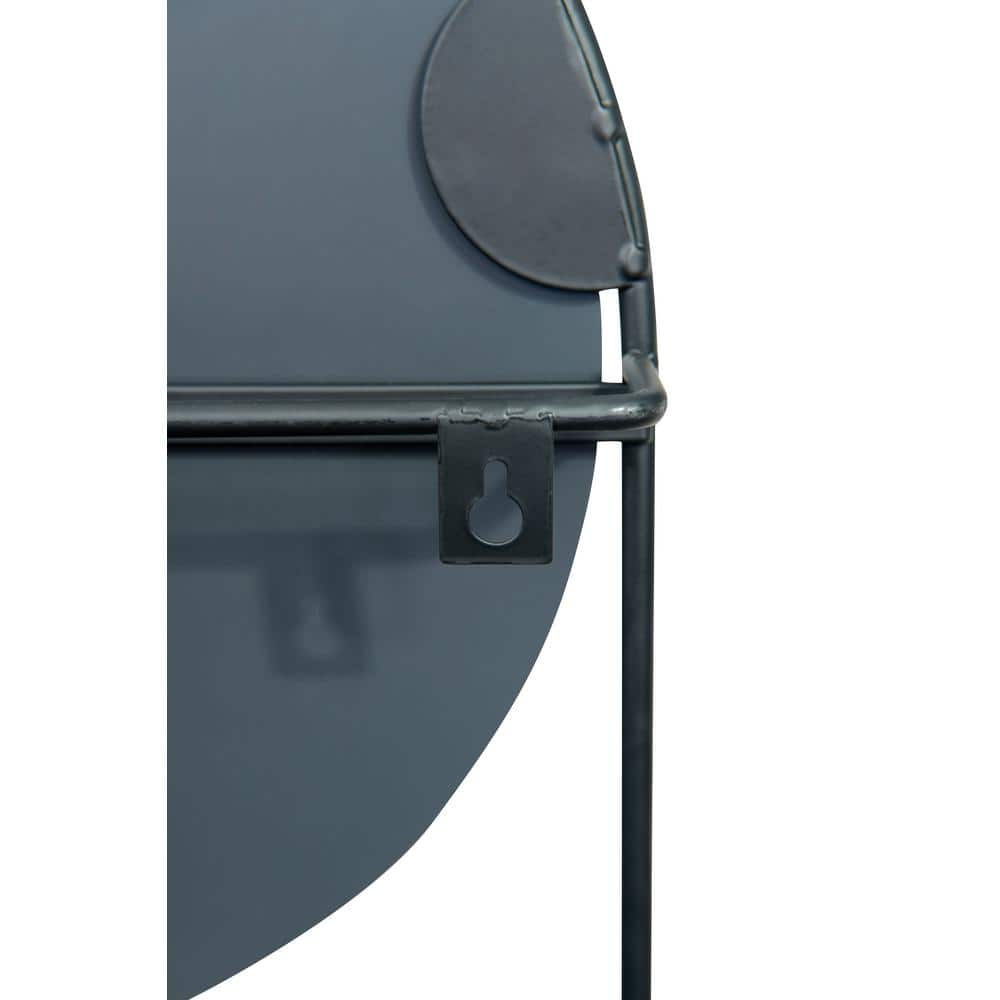 Black Round Metal Wall Mirror with Shelf, 23" Height