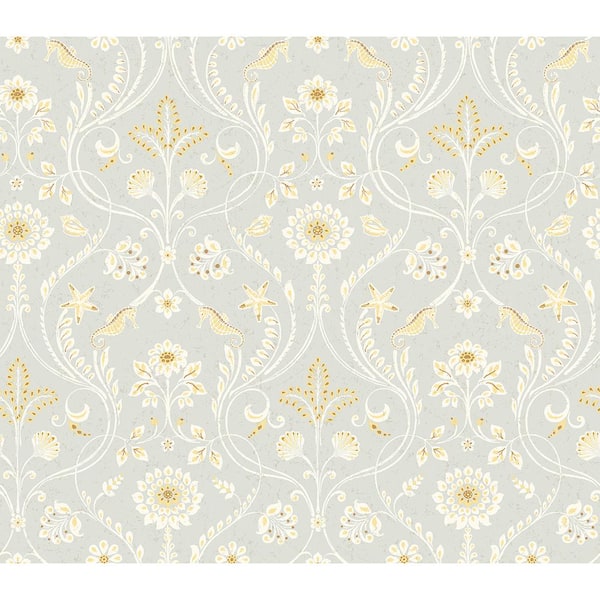Chesapeake Island Grey Damask Grey Wallpaper Sample