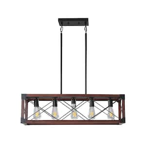 Artemis 5-Light Retro Farmhouse Black-C Chandelier with Adjustable Height (No Bulbs)