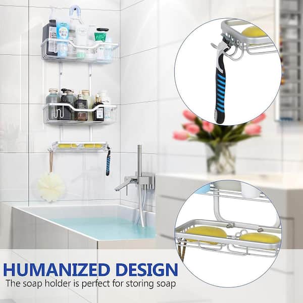HapiRm Hanging Shower Caddy with 14 Hooks and Soap Holder, No