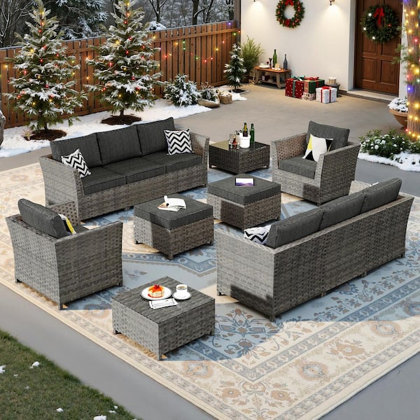 XIZZI Jasmine 12-Piece Wicker Outdoor Sectional Set with Black Cushions