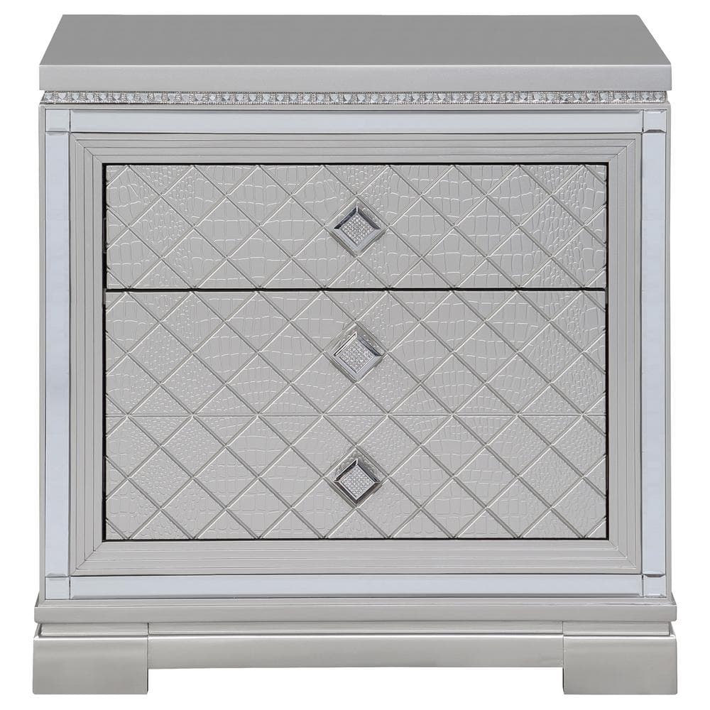 Eleanor Silver Metallic 2-Drawer Nightstand with Crystal Accents